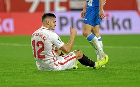 André Silva, durante el último partido del Sevilla en Liga ante el Espanyol. André Silva, durante el último partido del Sevilla en Liga ante el Espanyol.