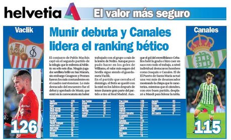 Munir debuta y Canales lidera el ranking bético Munir debuta y Canales lidera el ranking bético