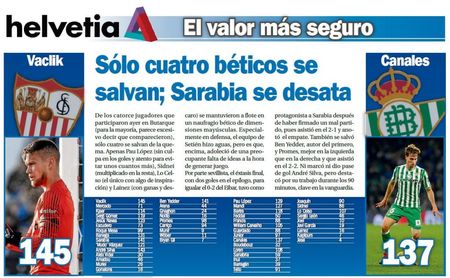 Sólo cuatro béticos se salvan; Sarabia se desata Sólo cuatro béticos se salvan; Sarabia se desata