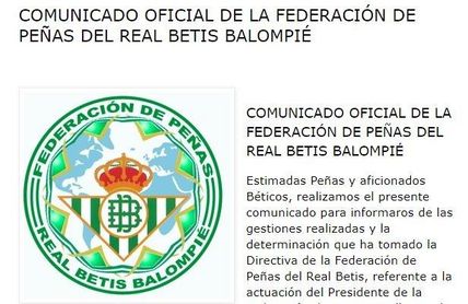 La Federación de Peñas del Betis rompe relaciones con la del Sevilla. La Federación de Peñas del Betis rompe relaciones con la del Sevilla.