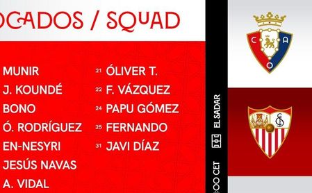 Los 23 del Sevilla FC para Pamplona Los 23 del Sevilla FC para Pamplona